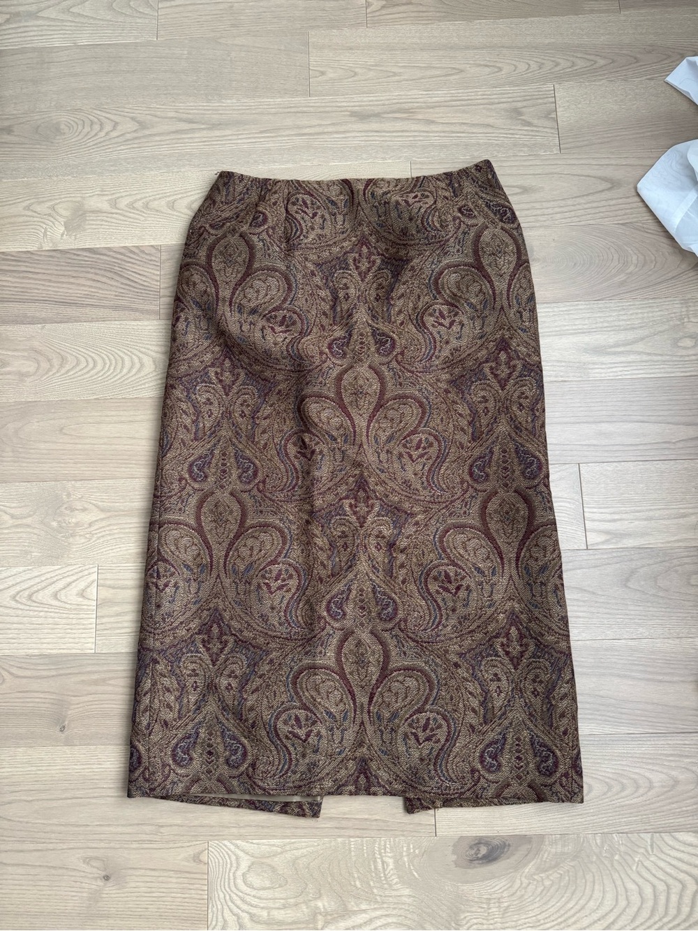 Talbots 100% Wool Brown Paisley Skirt with Burgundy Accents